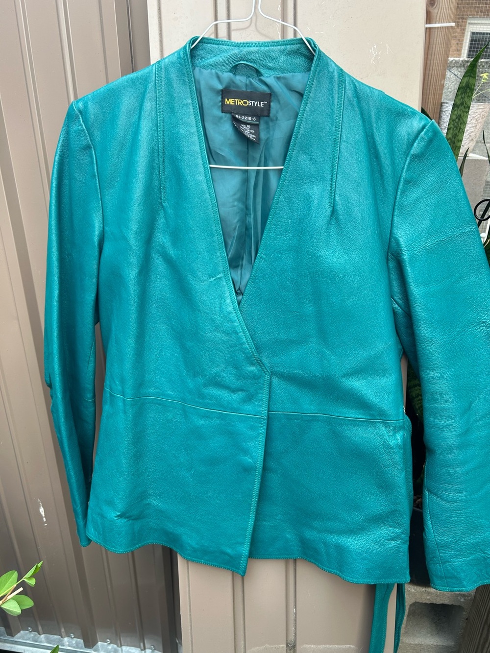 metrostyle Teal Open-Front Leather Jacket